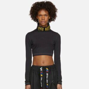 NWT Pyer Moss x Reebok Cropped Logo Black Turtleneck Embroidered Mock Tee Top